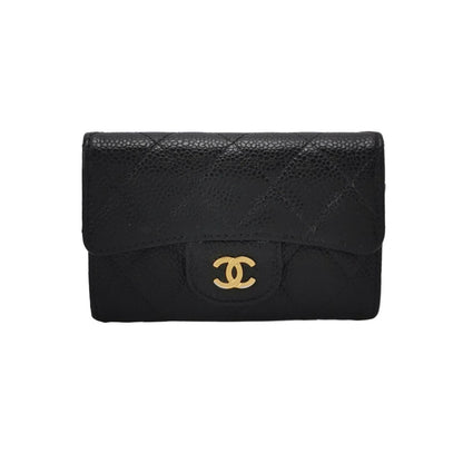 Chanel CC Bag Leather Solid Quilted Double C Logo Card Holder