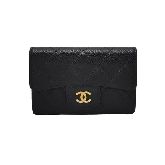 Preloved Chanel CC Bag Leather Solid Quilted Double C Logo Card Holder 250504781178163