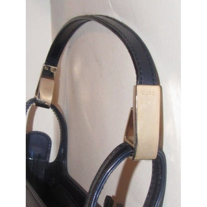 Gucci Top Handle Bag Structured Navy Glossy Patent Leather And Satchel
