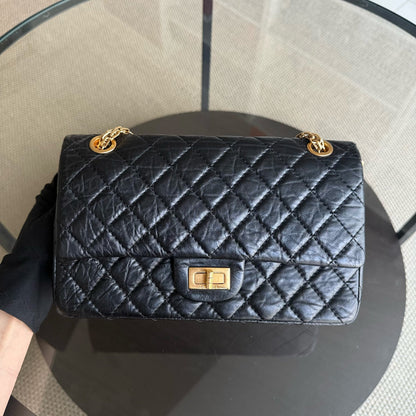 Chanel 2.55 Reissue 225 - 24CM Quilted Aged Calfskin Black Gold Hardware Series 12