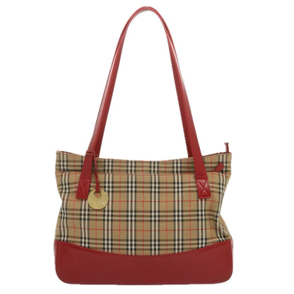 BurberrySs Nova Check Tote Bag Canvas Beige Red Auth 68740
