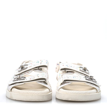 Tweed Lambskin Dad Sandals 39 White Multicolor