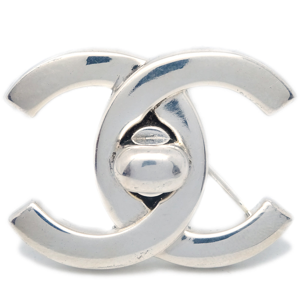 Chanel Turnlock Brooch Pin Silver Large 96P