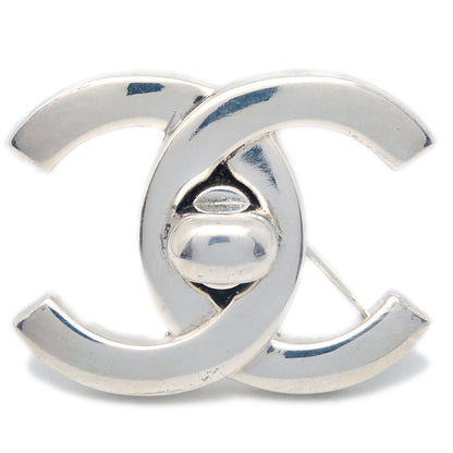 Chanel Turnlock Brooch Pin Silver Large 96P