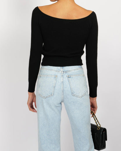 Chanel Vintage 95A Black Cashmere Cardigan with Black and White CC Logo Buttons Size FR 36 (UK 8)