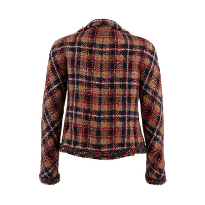 Tweed Jacket Plaid Pattern Brown Multi