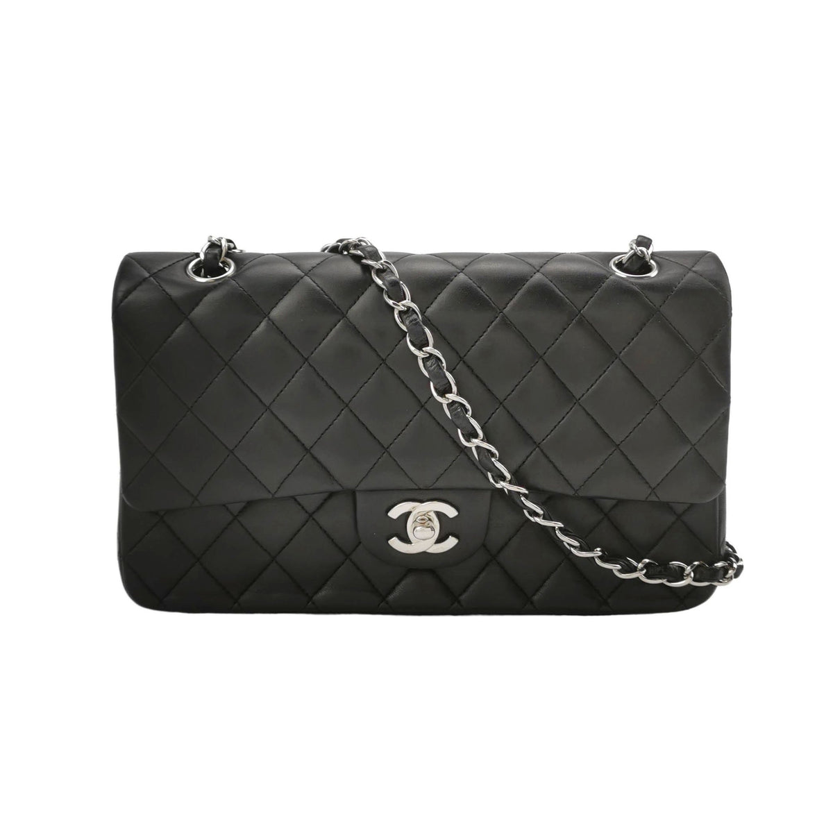 Chanel Timeless Classic Flap Medium Black Lambskin Leather Silver Hardware, 2006-08