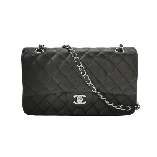 Chanel Timeless Classic Flap Medium Black Lambskin Leather Silver Hardware, 2006-08