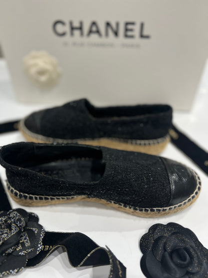 Chanel - espadrilles tweed et sequins noirs