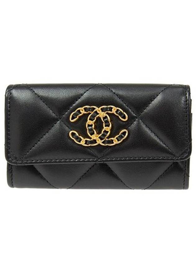 Nineteen Gold CC Logo Lambskin Flap Card Wallet Black Chanel