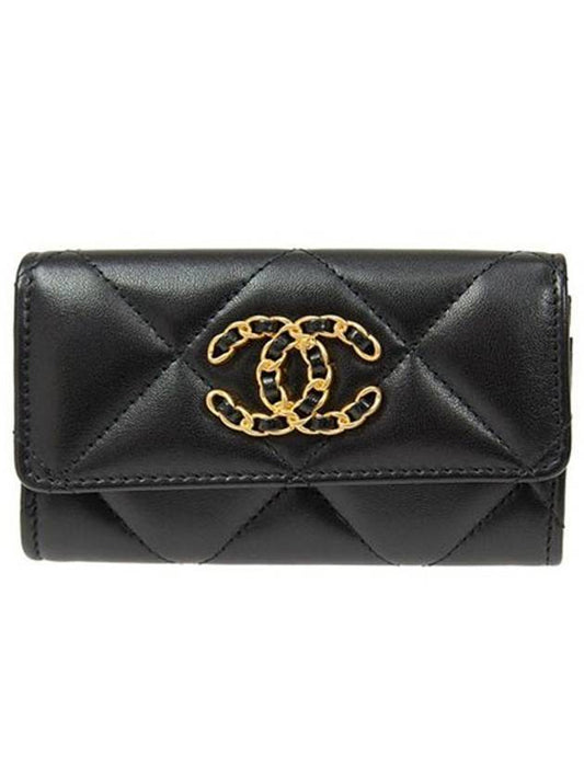 Nineteen Gold CC Logo Lambskin Flap Card Wallet Black Chanel