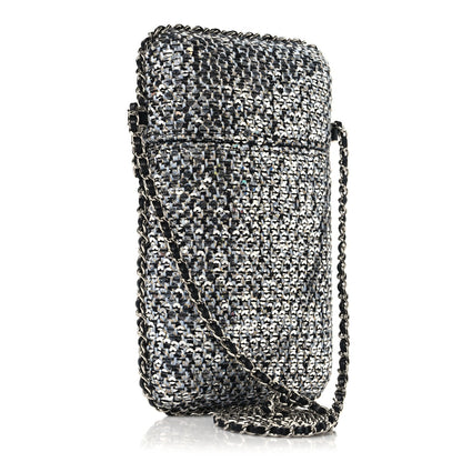 Tweed Sequin Chain Around Phone Holder Silver Black
