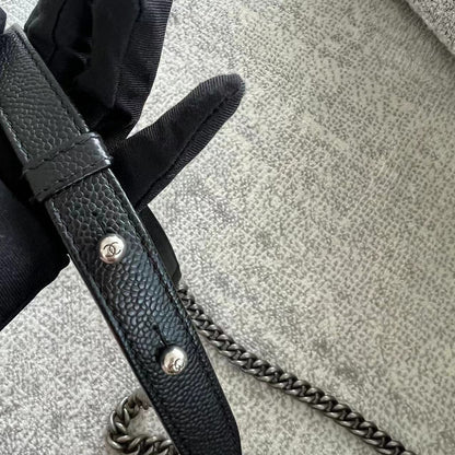 Caviar Boy Old Medium 25CM Quilted Grained Calfskin Black Leboy Ruthenium Silver Hardware Series 19