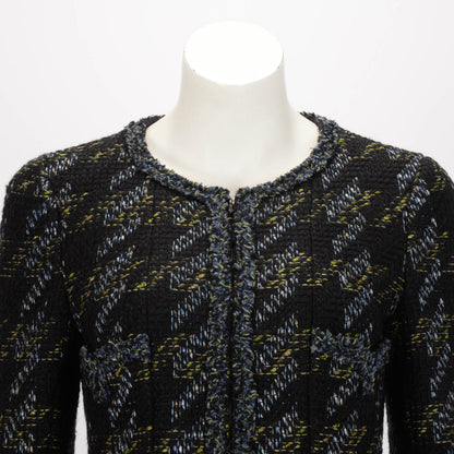 Chanel Black Tweed Four Pocket Zip Jacket FR 38