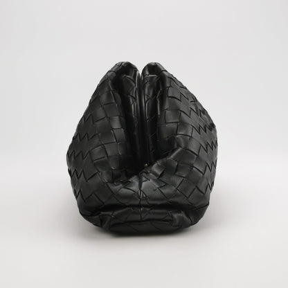 Bottega Veneta Pouch Large Intrecciato Black Calfskin Leather Clutch