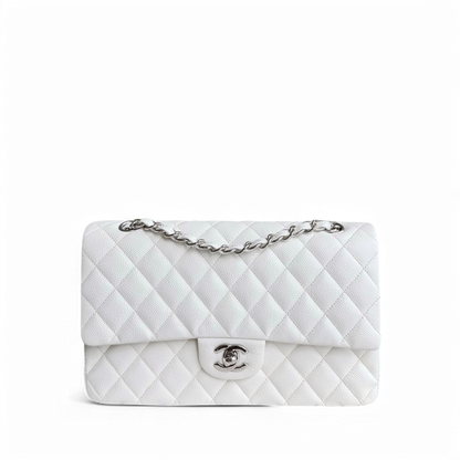 Chanel Classic Flap Medium - Caviar 25CM Quilted White Silver Hardware Series 30