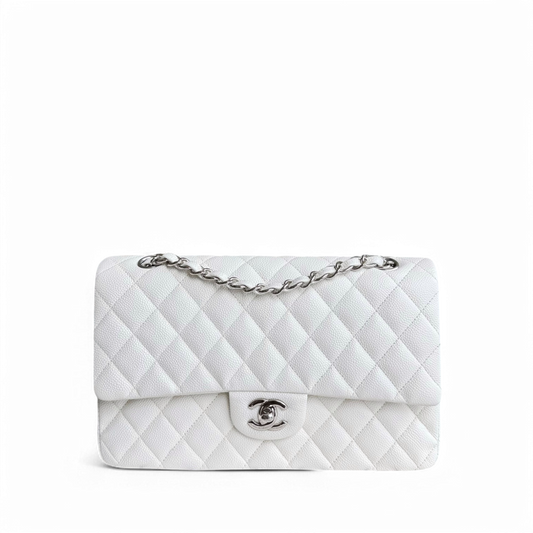 Chanel Classic Flap Medium - Caviar 25CM Quilted White Silver Hardware Series 30
