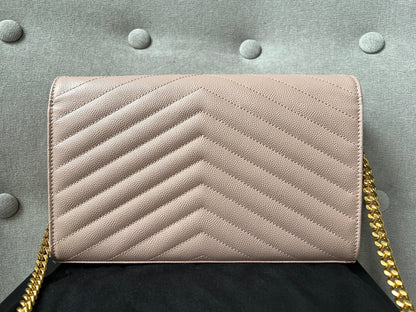 Yves Saint Laurent (YSL) Pale Pink Envelope Chain Wallet