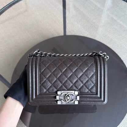 Chanel Boy Small - Caviar 20CM Quilted Dark Brown Ruthenium Silver Hardware Series 26