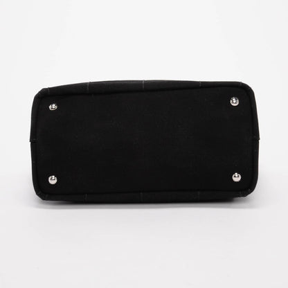Prada Black Canvas Wood Handle Canapa Tote