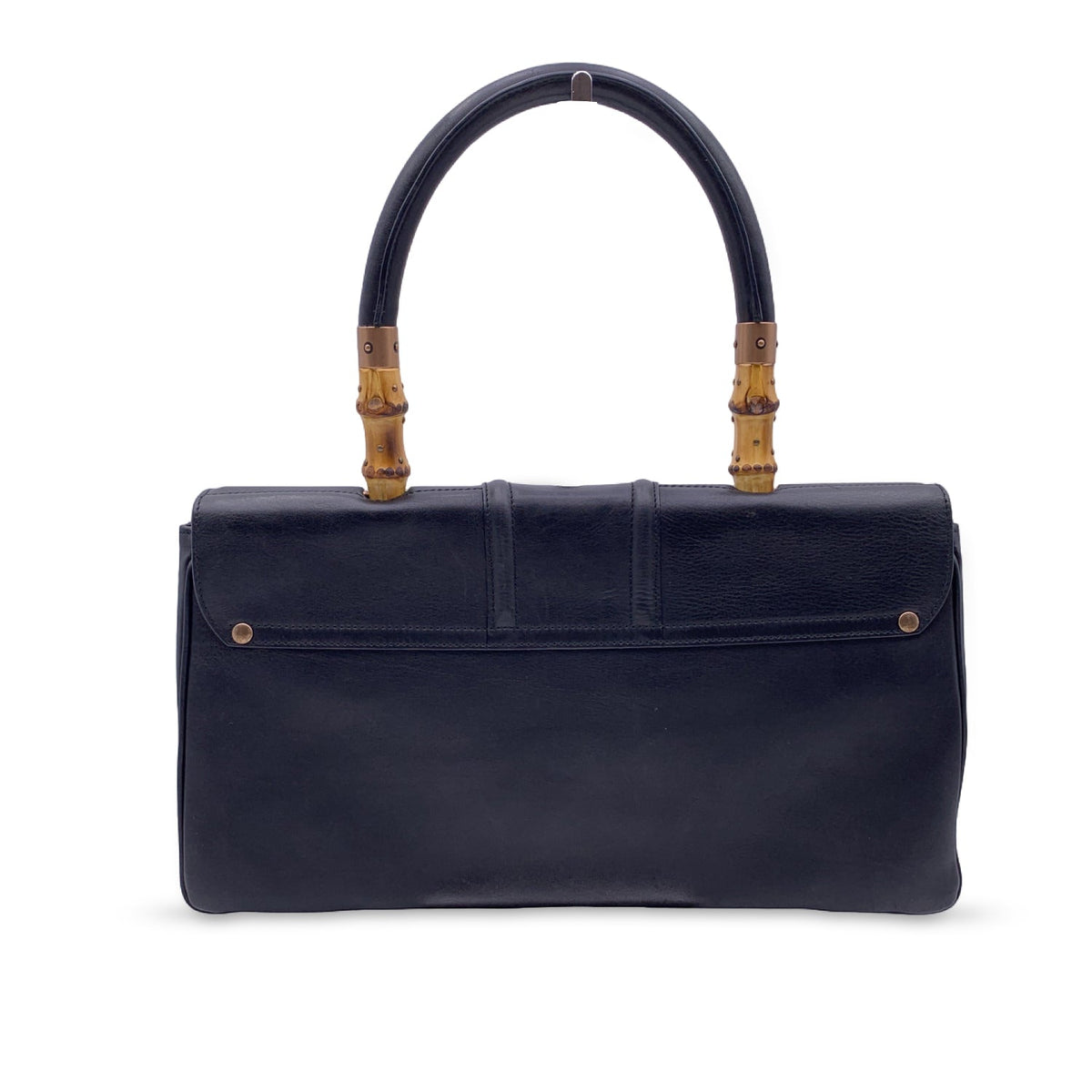 GUCCI Black Leather Bamboo Detail Handbag Satchel Bag