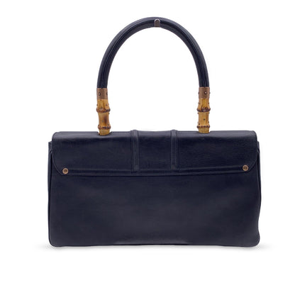 GUCCI Black Leather Bamboo Detail Handbag Satchel Bag