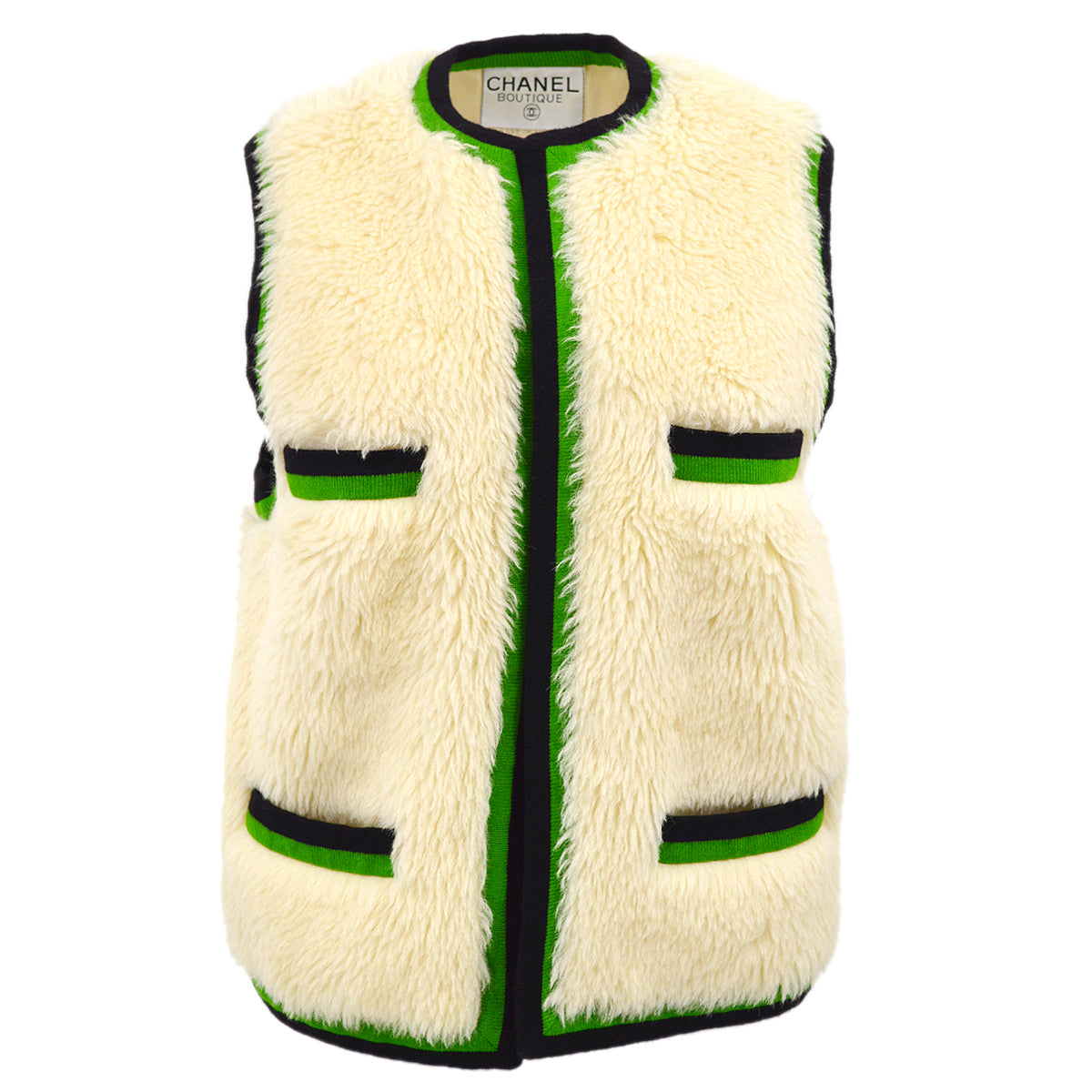 Chanel * Fur Sleeveless Vest Jacket Ivory 94A #36