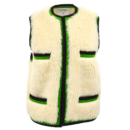 Chanel * Fur Sleeveless Vest Jacket Ivory 94A #36