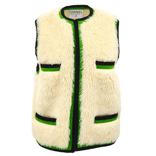 Chanel * Fur Sleeveless Vest Jacket Ivory 94A #36