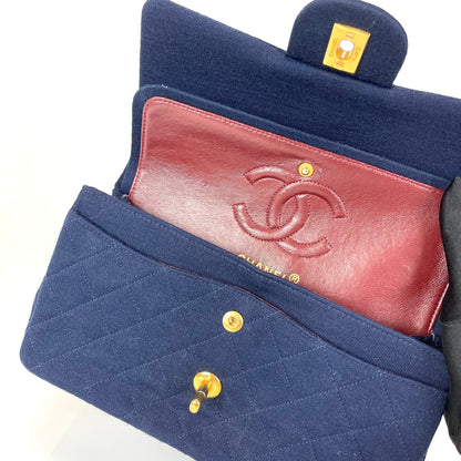 Vintage Classic Small Double Flap Jersey Bag in Navy Blue