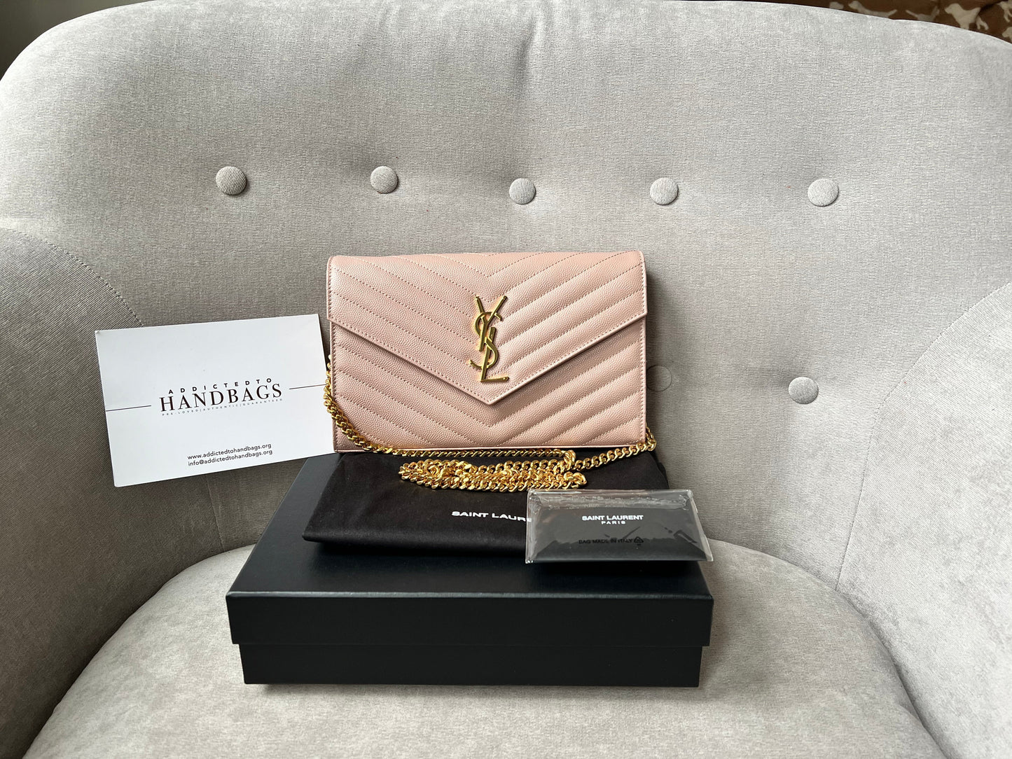 Yves Saint Laurent (YSL) Pale Pink Envelope Chain Wallet