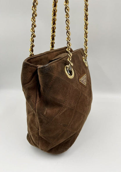 Prada Suede Tote with Chain Handle