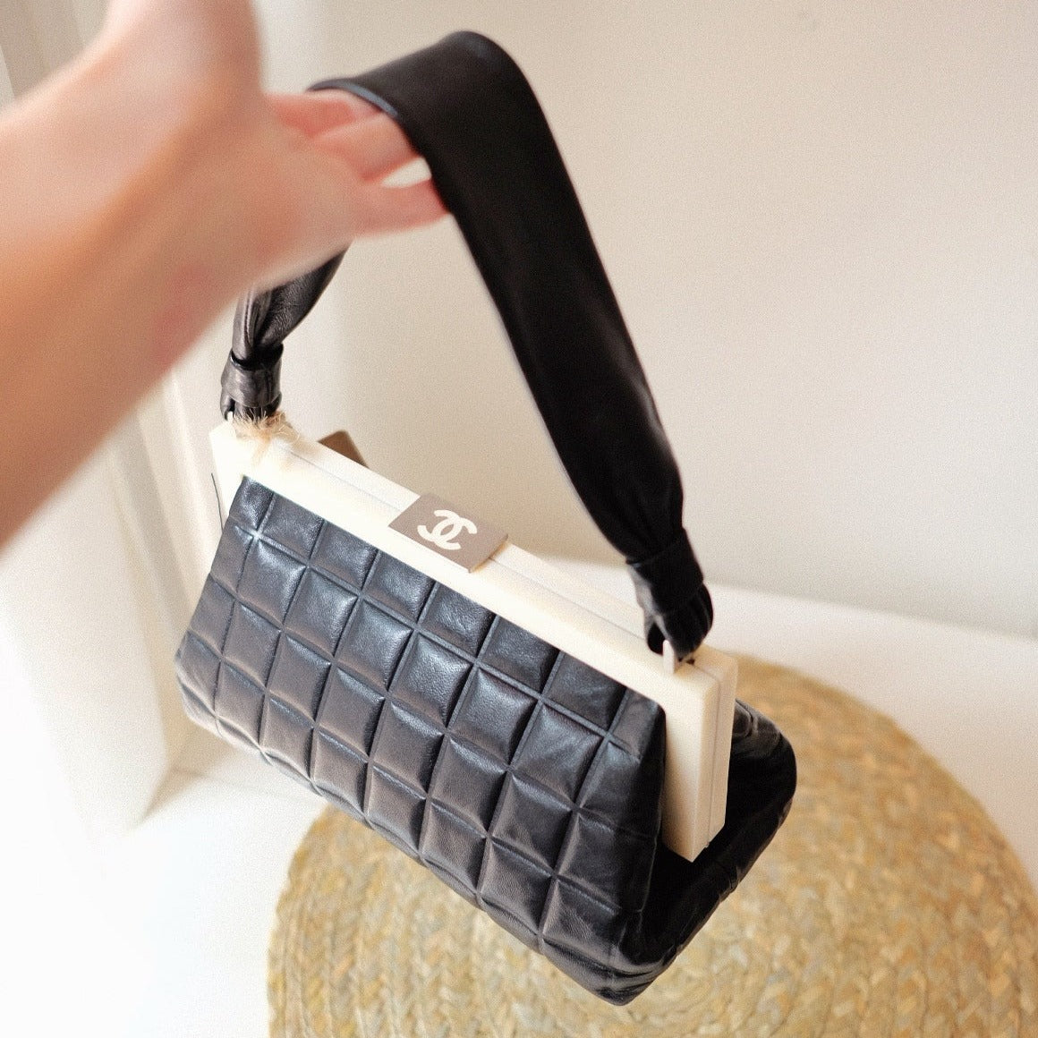 Chanel vintage CC mask plate metal clasp top bag