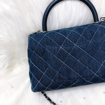 Blue Denim Quilted Medium Coco Handle Flap