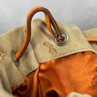 Prada Leather & Canvas Drawstring Orange Bucket Bags TS3776