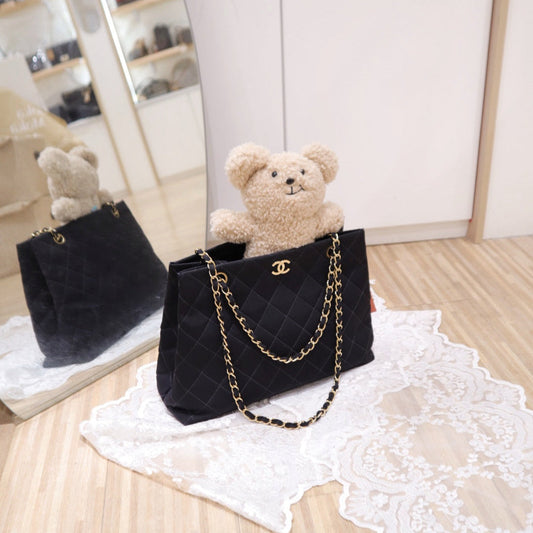 Chanel vintage quilted canvas chain tote