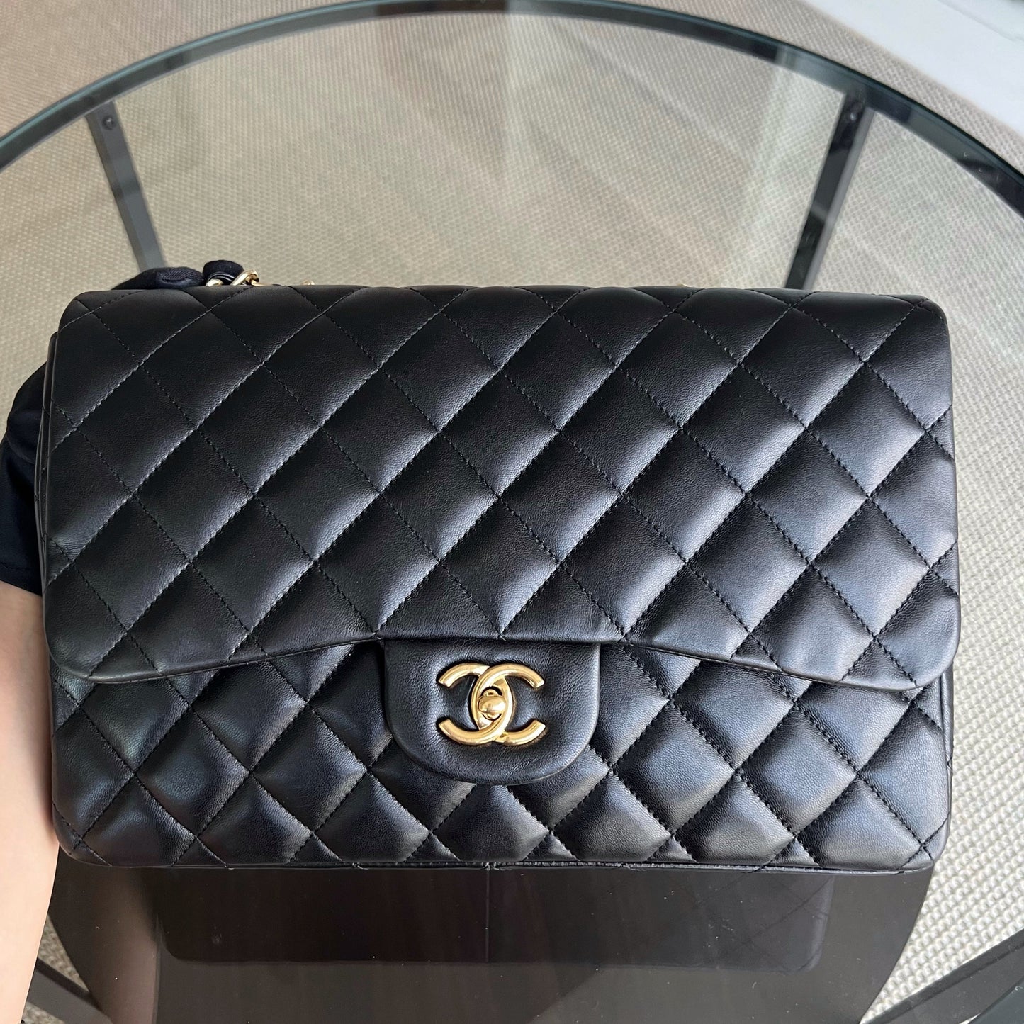 Jumbo Classic Flap Single Flap Quilted Lambskin Black Gold Hardware