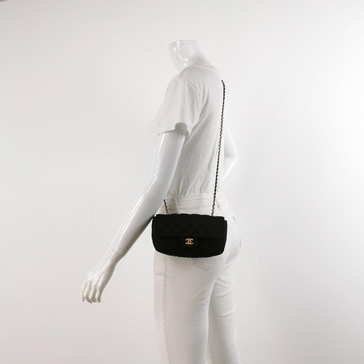 Chanel Classic Flap Extra Mini Black Silk Satin Quilted Gold-tone Hardware