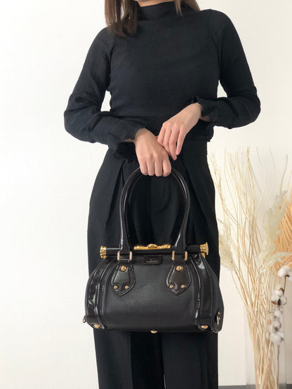CELINE  Metal Clasp Leather Handbag Brown Vintage a6g24w