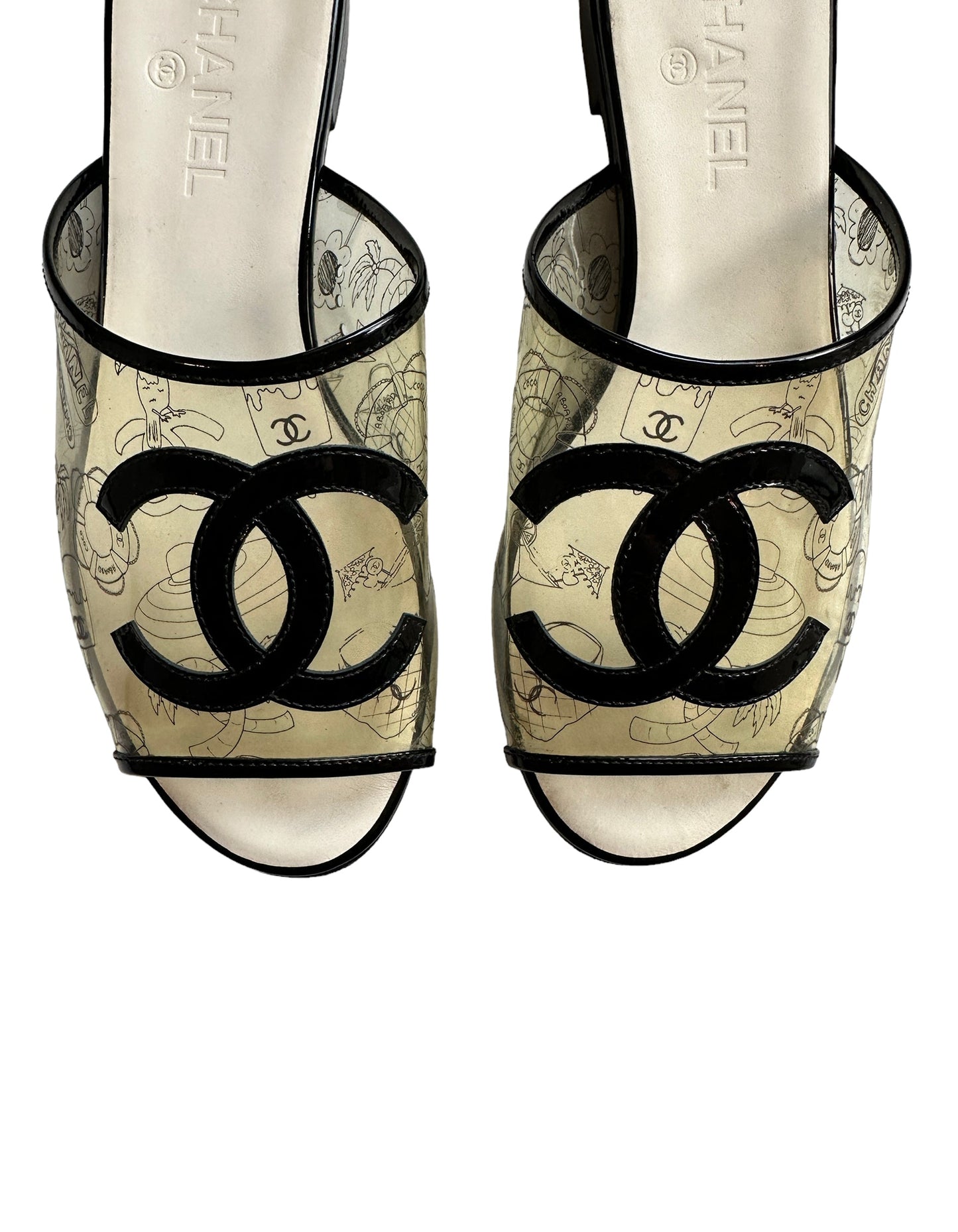 Chanel 2019 Printed PVC CC Logo Slides sz 40C