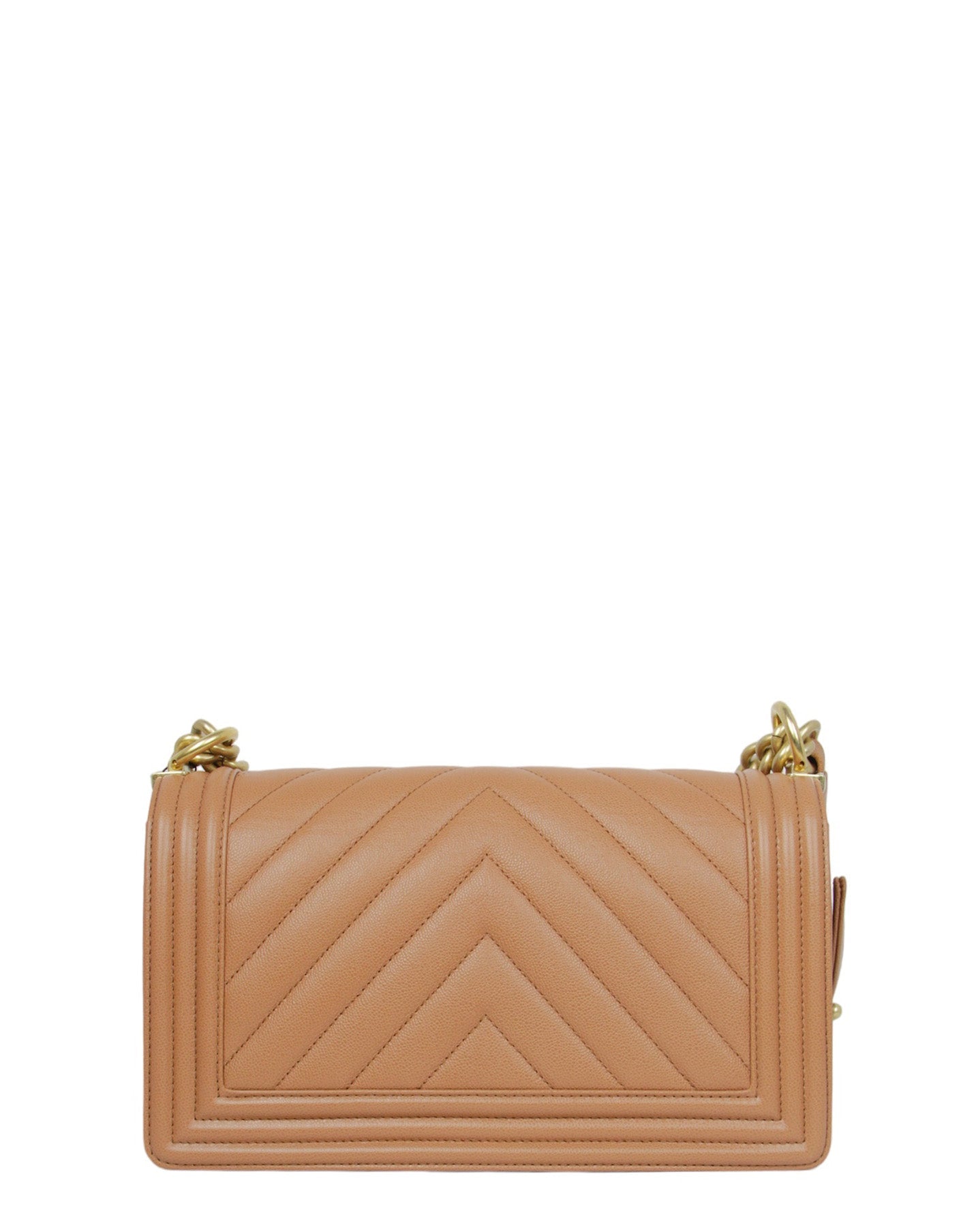 Chanel 2023 NWT Tan Caviar Leather Chevron Quilted Medium Boy Bag