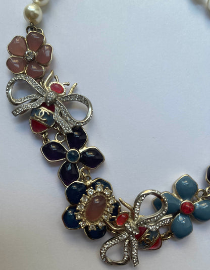 Chanel Bee, Bow & Flower Enamel & Crystal Choker Necklace