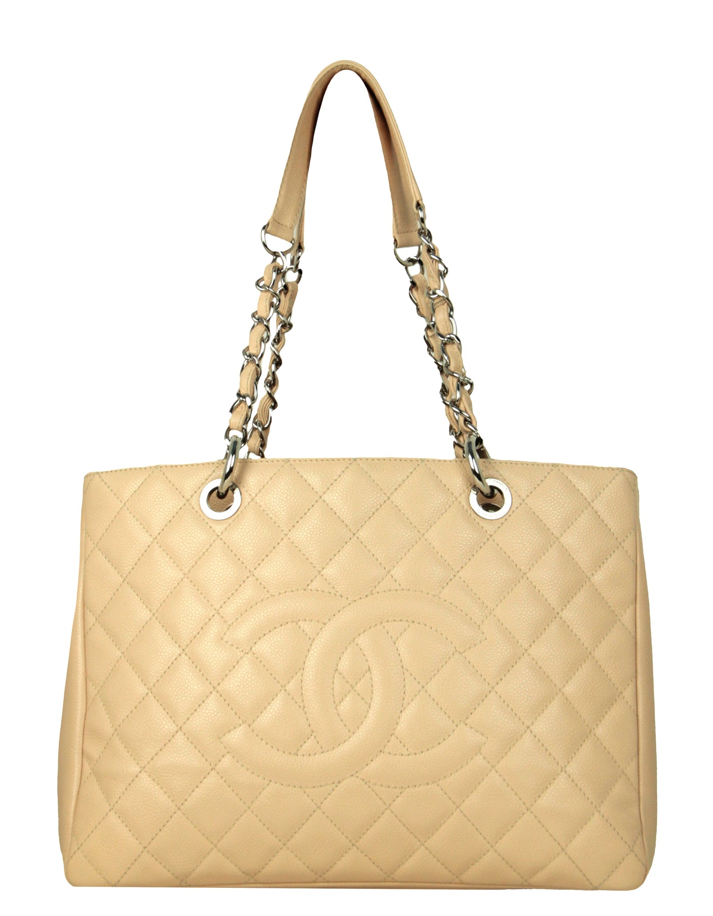 Chanel Beige Caviar Leather Quilted Grand Shopper Tote GST Bag