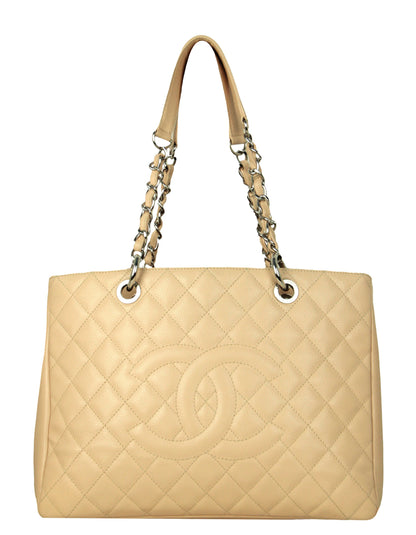 Chanel Beige Caviar Leather Quilted Grand Shopper Tote GST Bag