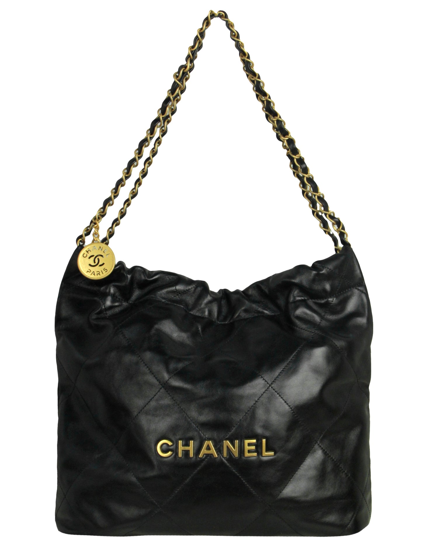 Chanel Black Shiny Calfskin Quilted Small Chanel 22 Tote Bag