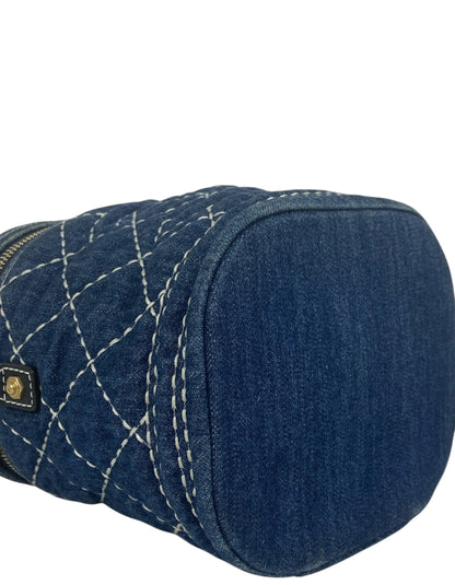 Chanel Denim Quilted CC Vanity Case w/ Strap