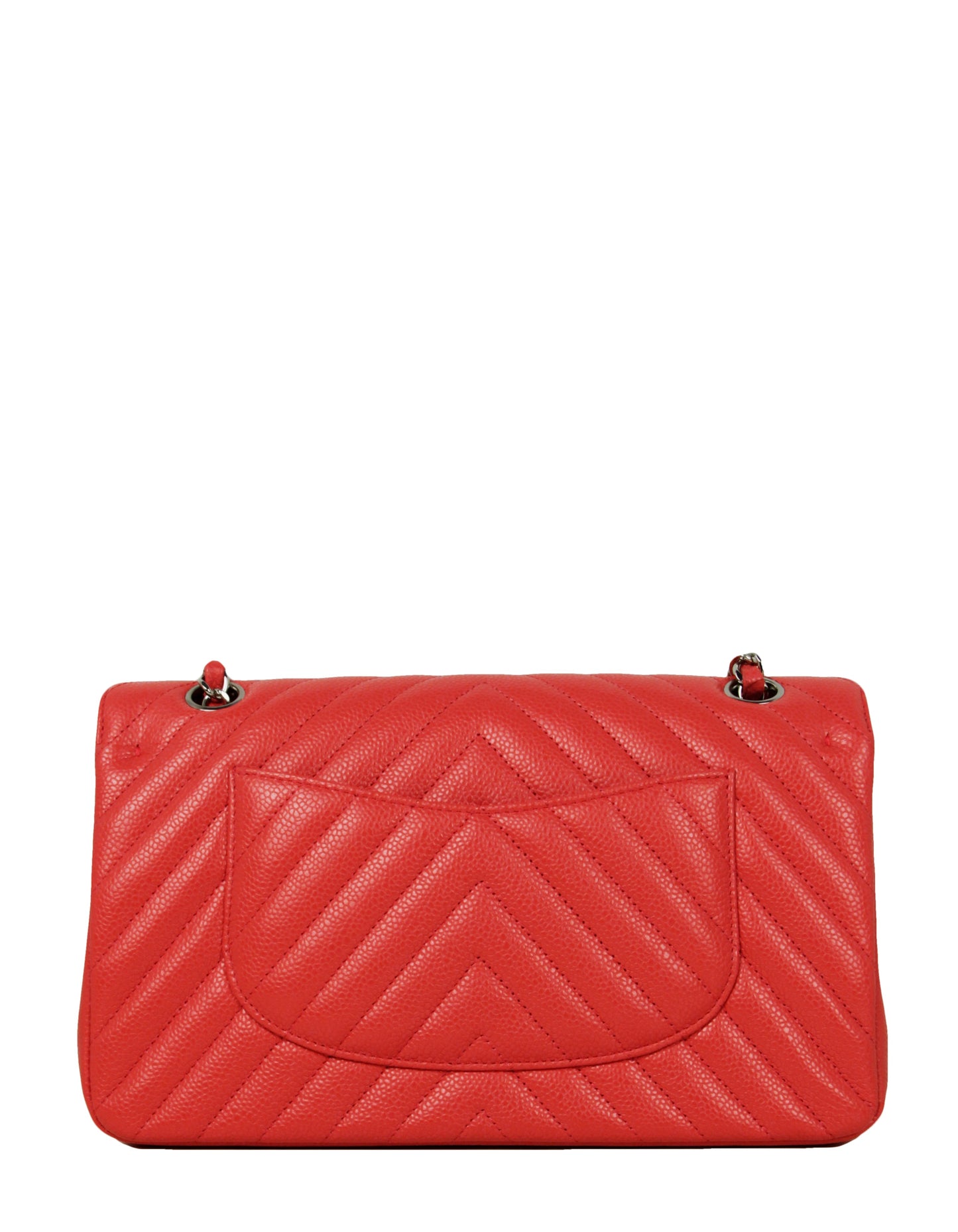 Chanel Coral Caviar Leather Chevron 10" Medium Double Flap Classic Bag