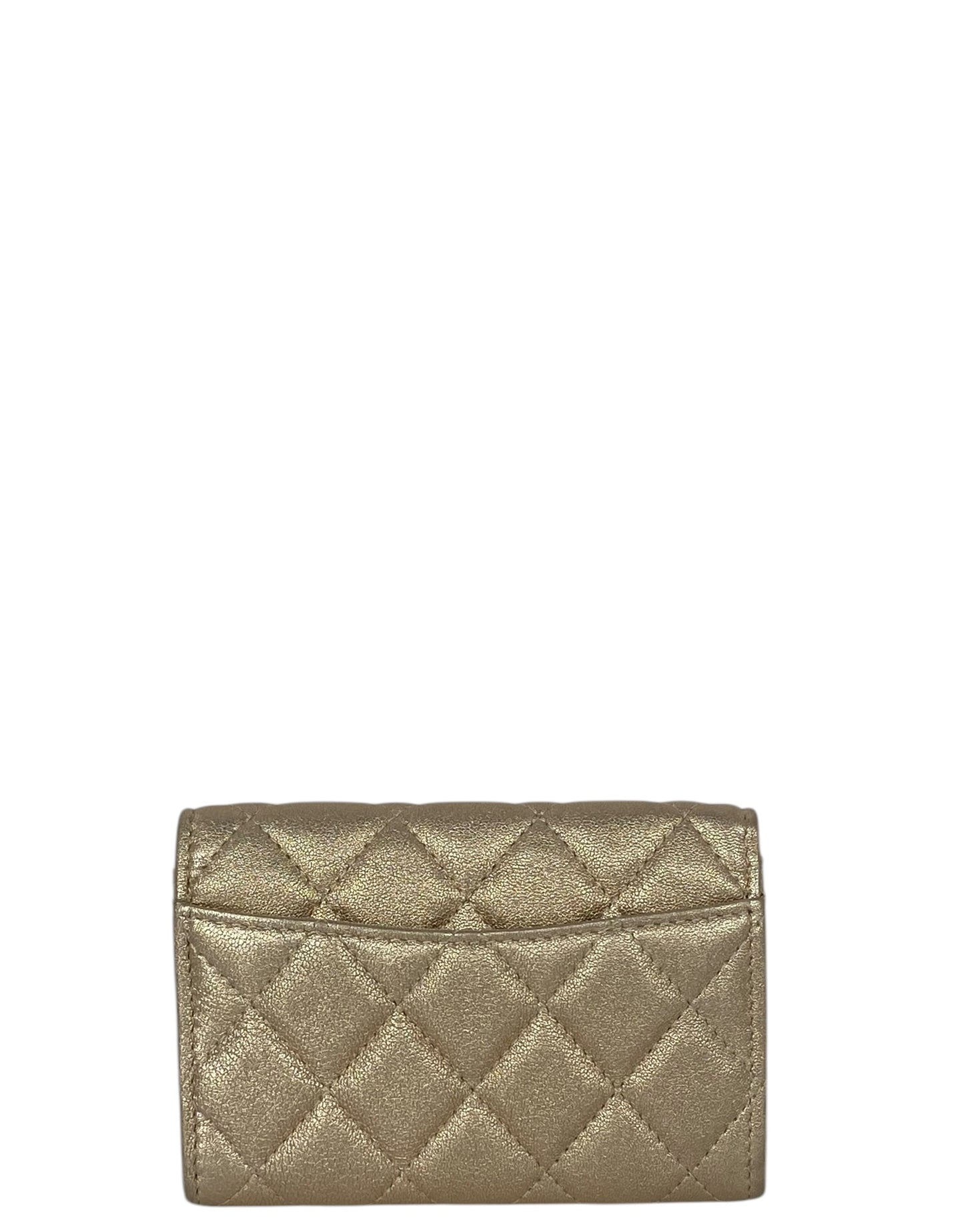Chanel Metallic Quilted Flap Card Holder