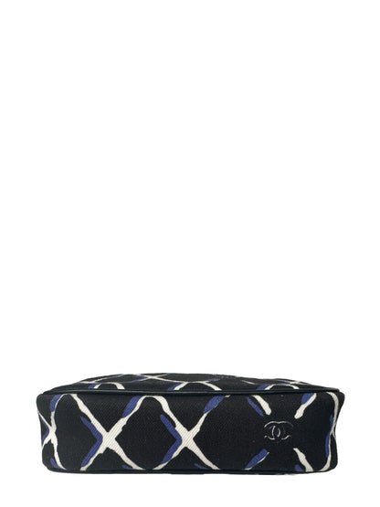 Chanel Black/Navy/White Coco Charm Canvas Wristlet
