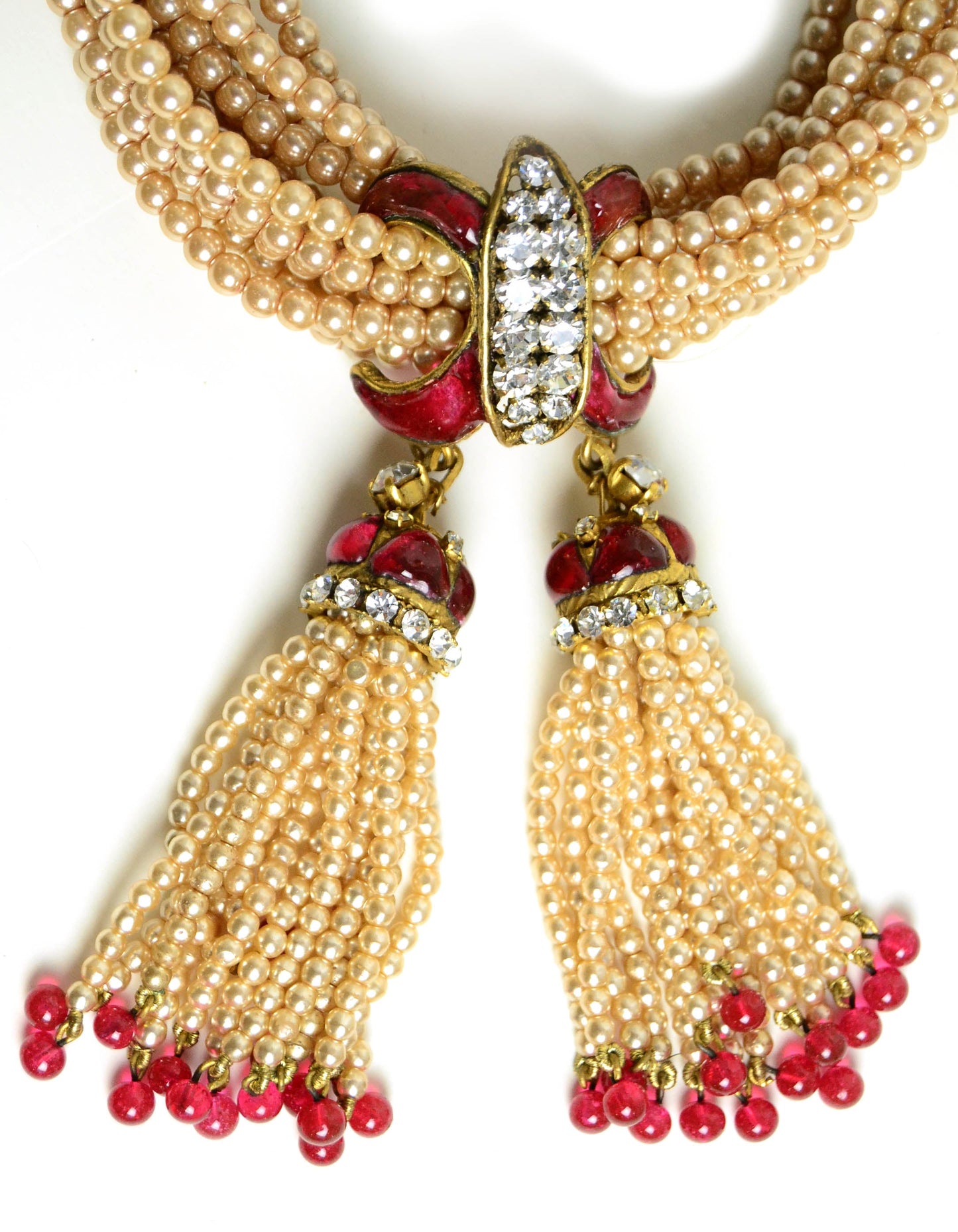 Chanel Vintage 1983 Faux Pearl Necklace w. Double Tassel